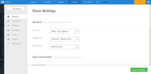 weebly's store settings