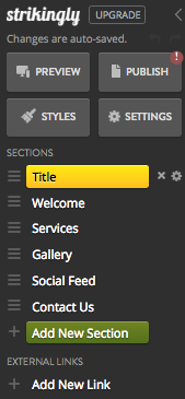 Strinkingly Website Builder Editor Side Panel