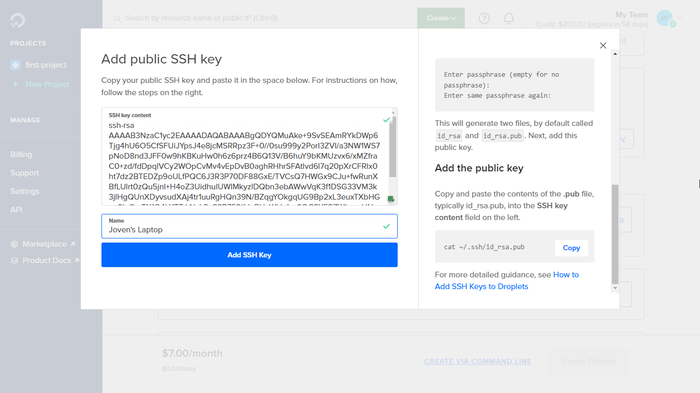 1. Add SSH public key in DigitalOcean