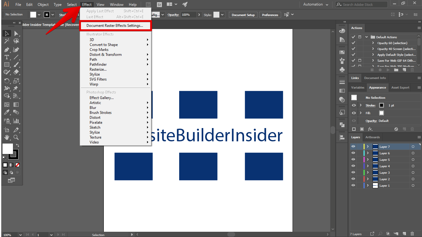 1. Go to Effect - Document Raster Effect Settings.