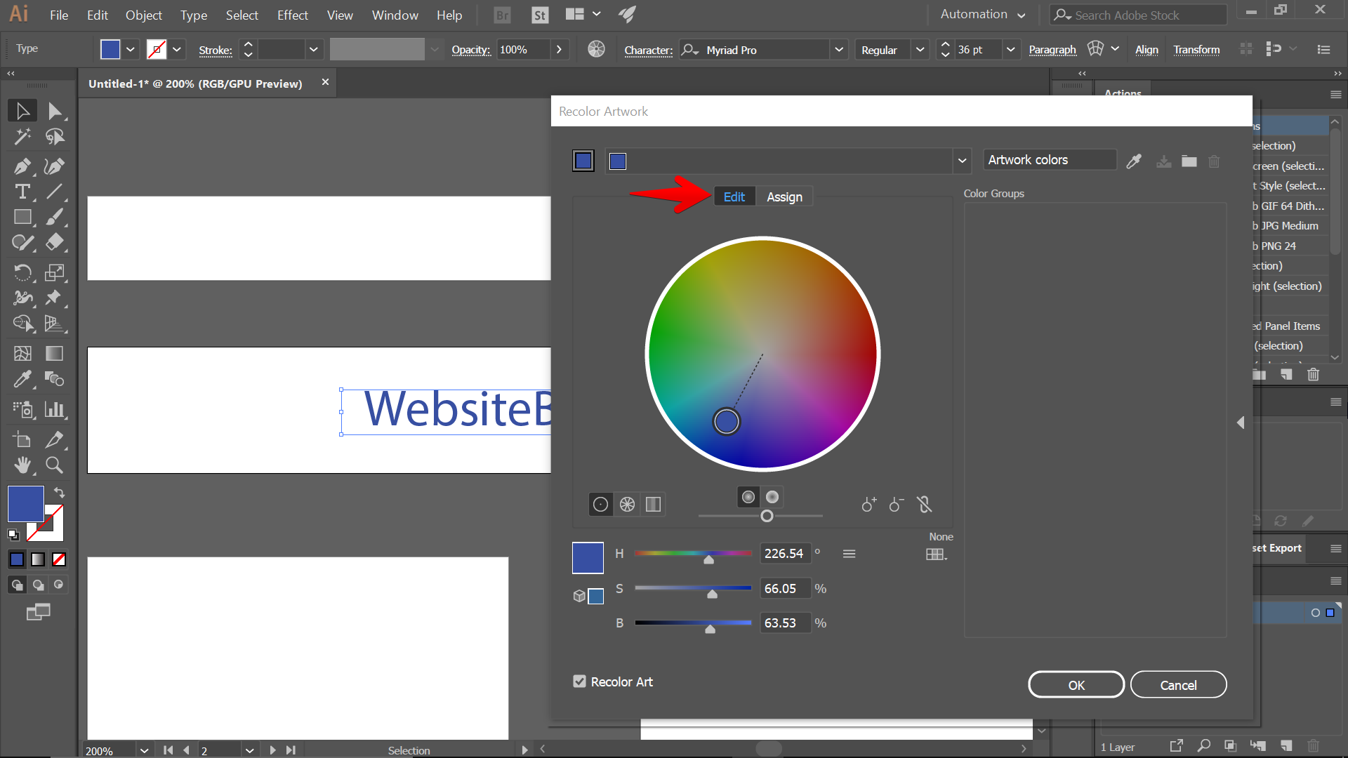 2. Click the Edit Tab and you'll see the Color Wheel