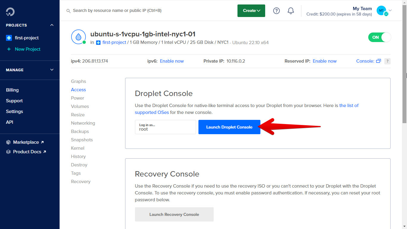 4.1 Launch Droplet Console