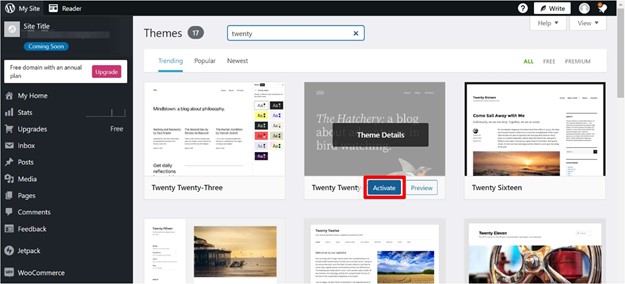 Activate Default WordPress Theme