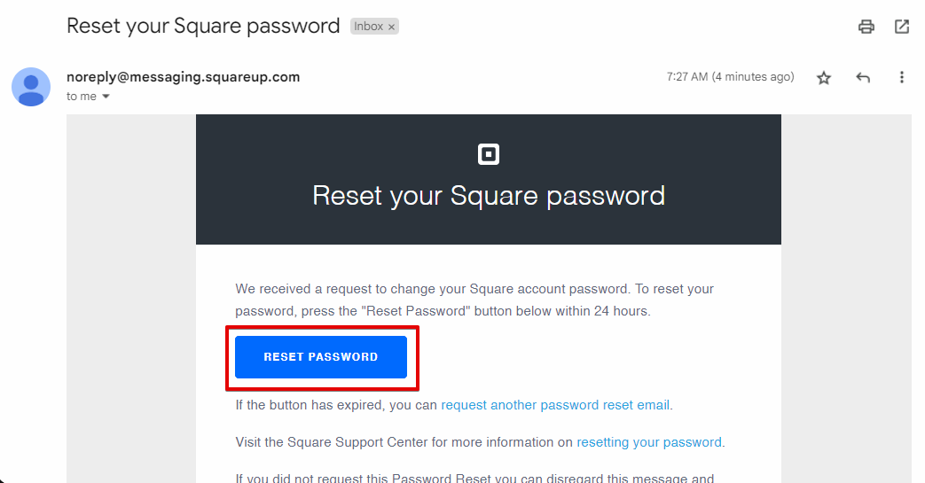 Clicking the Reset Password Button on your email