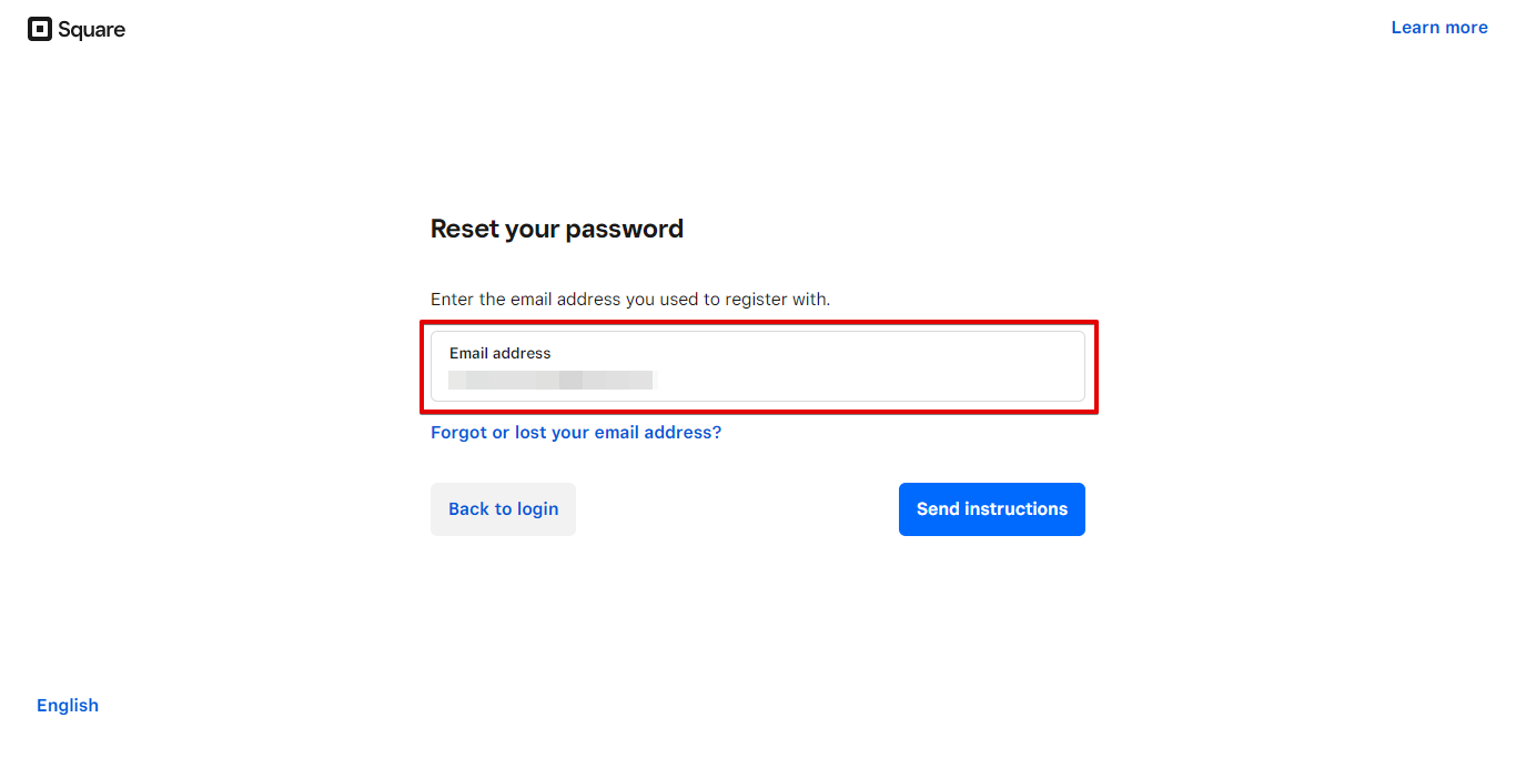 Inputting your email to reset password
