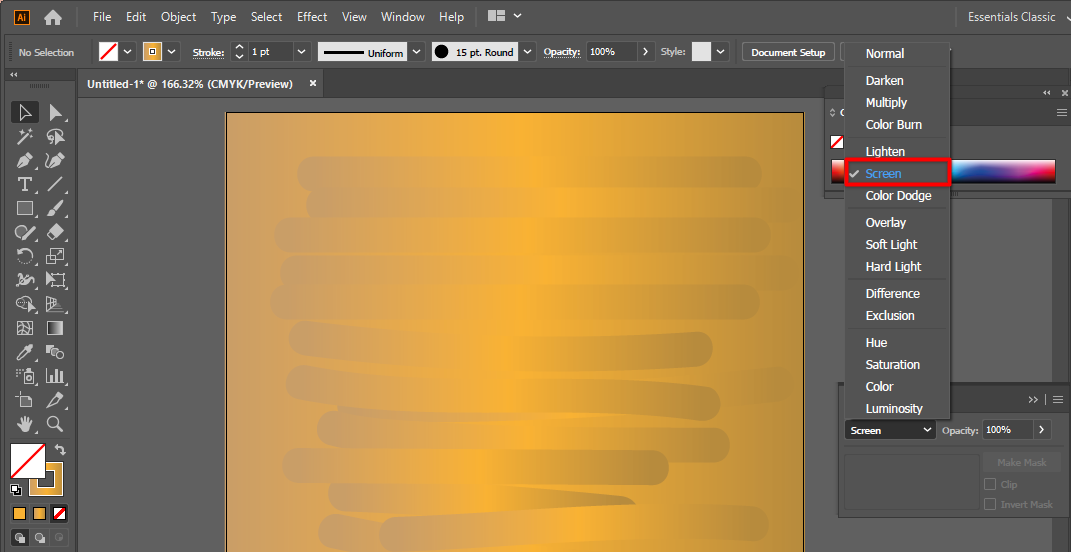 Change blending mode to screen illustrator