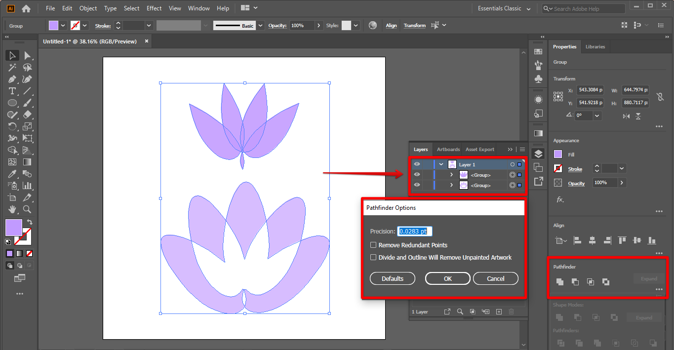  Choose how to merge the shapes and to retain original or save as new file in Illustrator