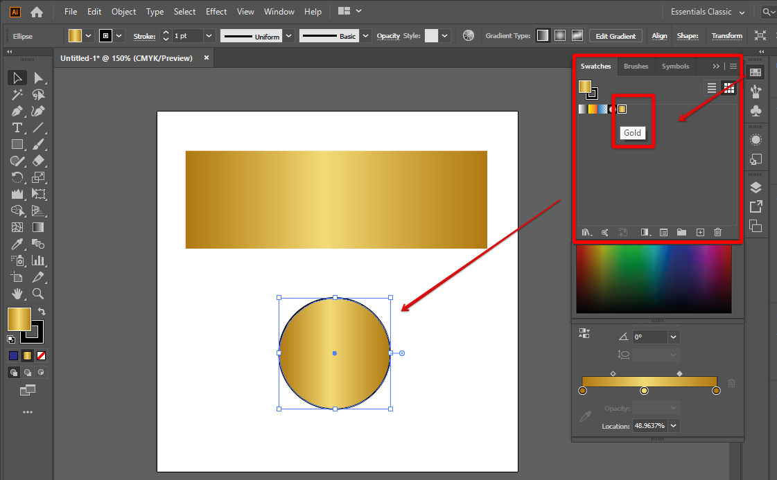 Click the gold swatch fill illustrator