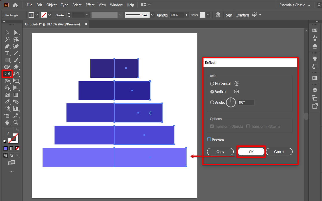 Edit reflect tool settings illustrator