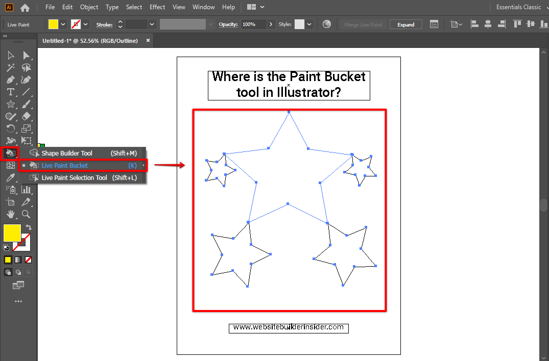 Go to Illustrator tools menu and select the live paint bucket tool