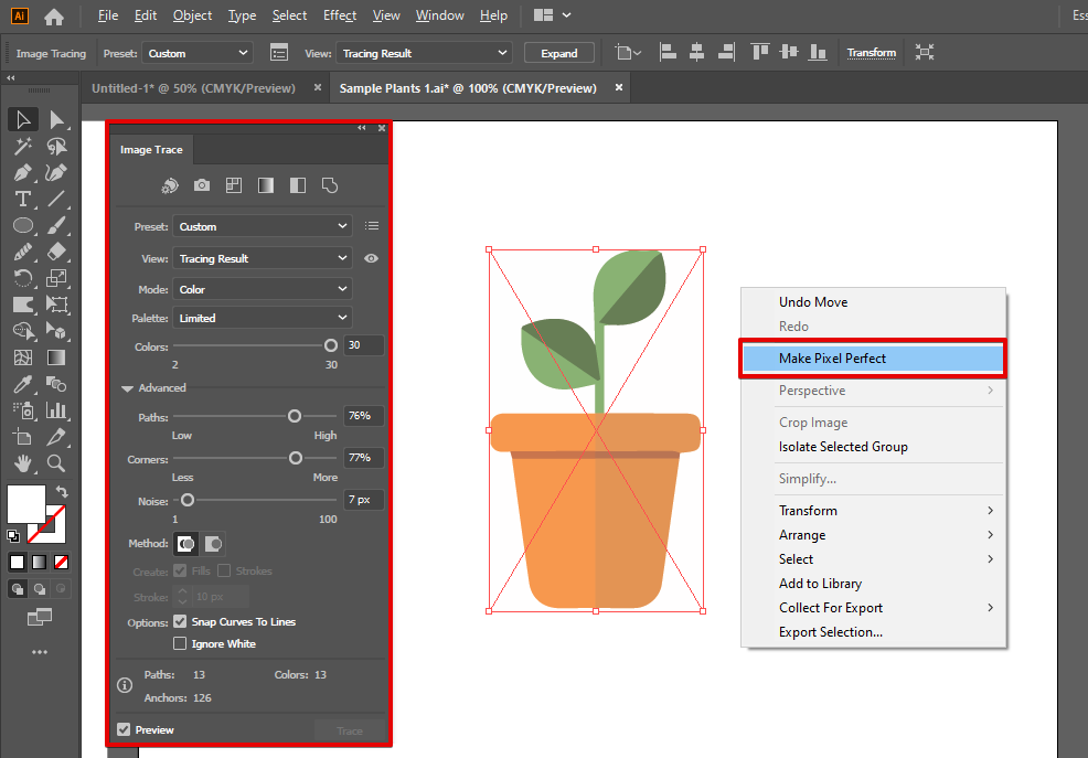 Image trace settings adjustments