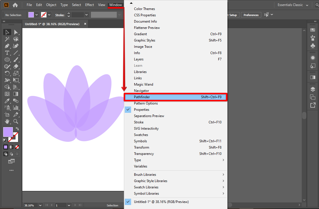 Open window and select pathfinder in Illustrator