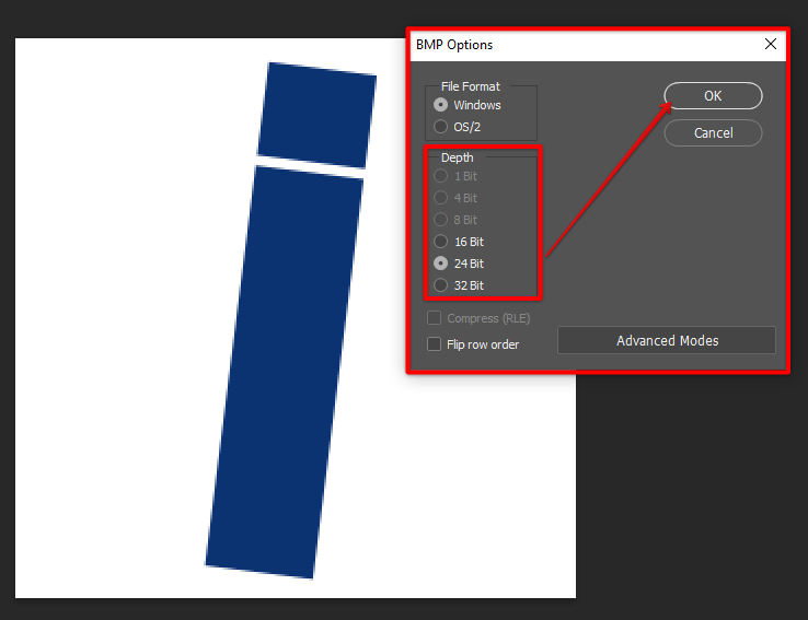 Select 24 bit BMP options