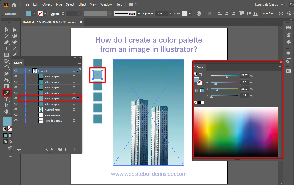 Select the shape or layer to contain the palette from the image you put in Illustrator