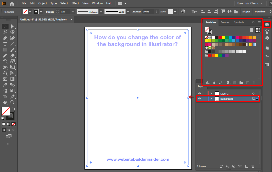 Select your Illustrator design background layer and then click the swatches tool