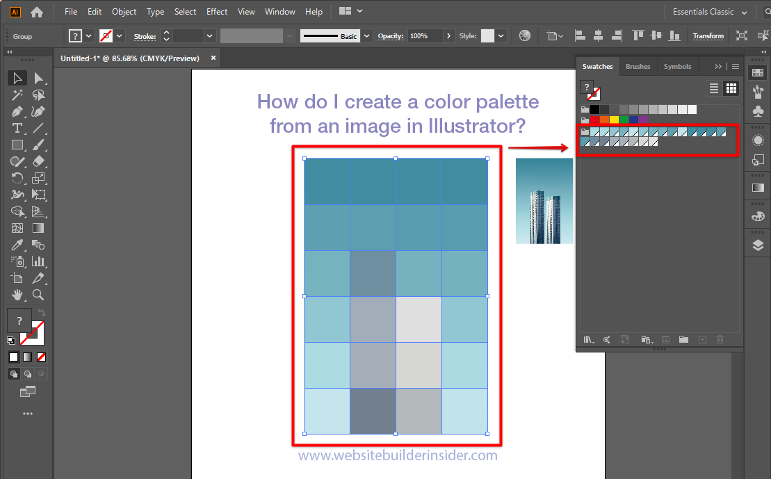 The palette from the image are now saved as a new color group at Illustrator