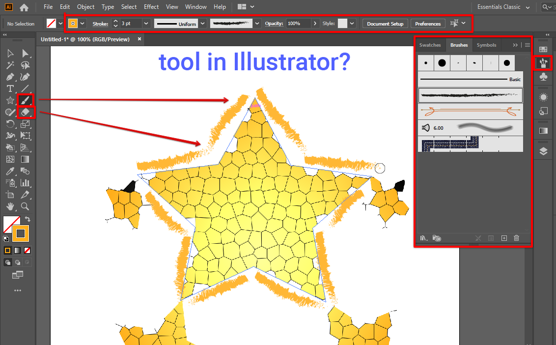 Use Illustrator brush tool to add more texture and color to your art or the eraser tool to remove some part