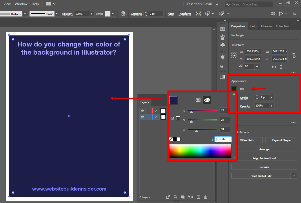 Use Illustrator fill tool to change background color