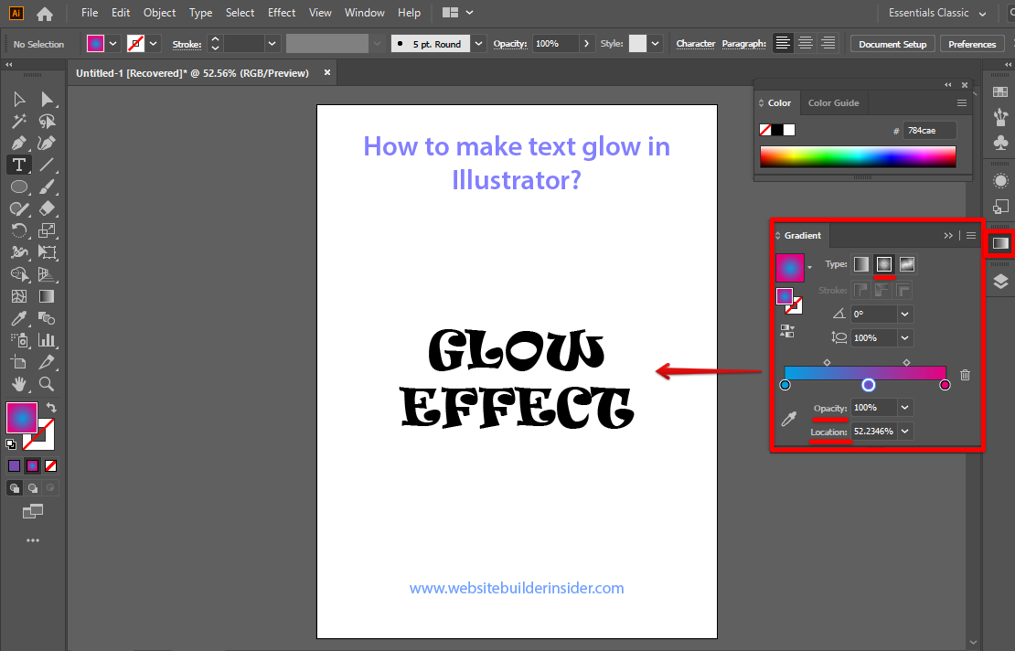 Use Illustrator gradient tool to add glow to your text