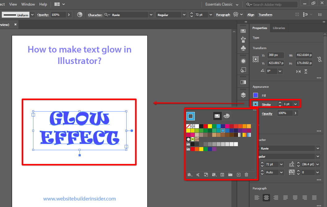 Use Illustrator stroke tool to add glow to your text