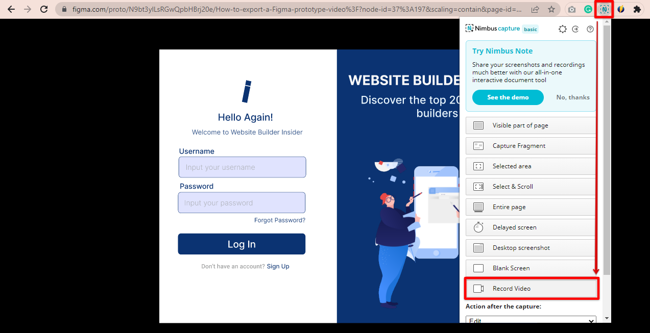 Use screen recorder browser extension Figma