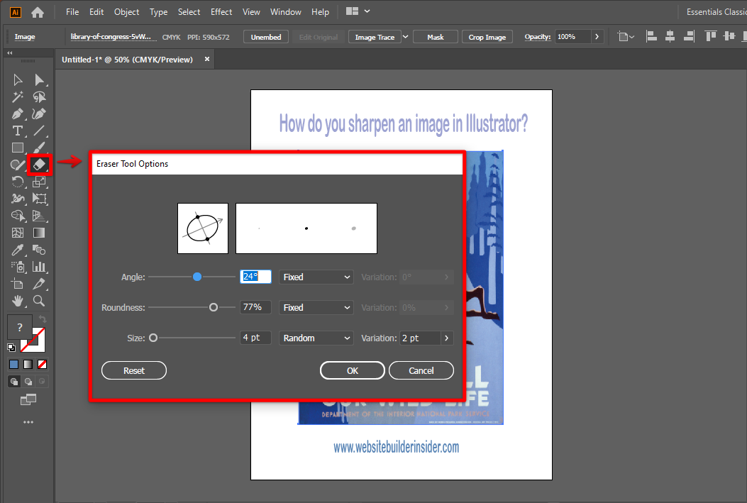 Use the Eraser tool to sharpen image in Illustrator