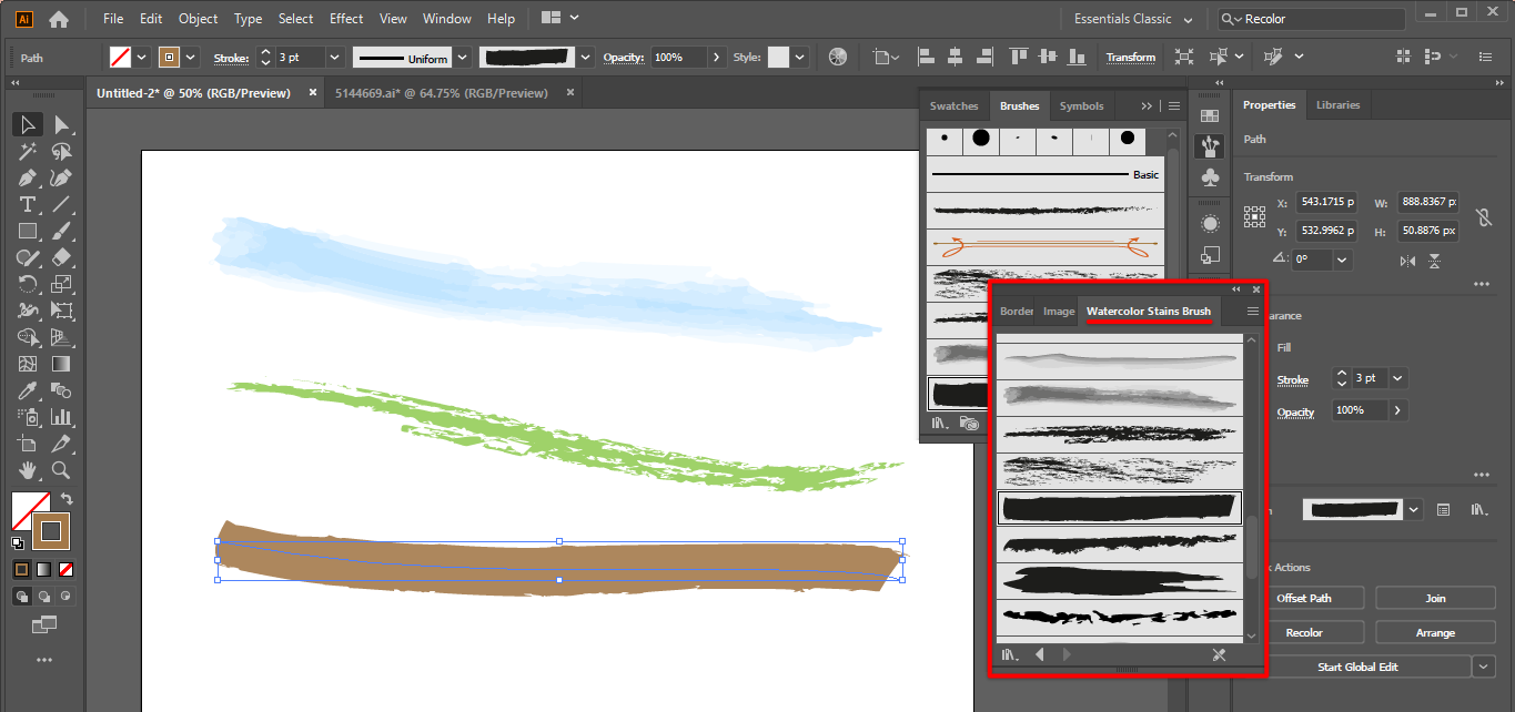 Use the newly imported brushes to your artwork in illustrator