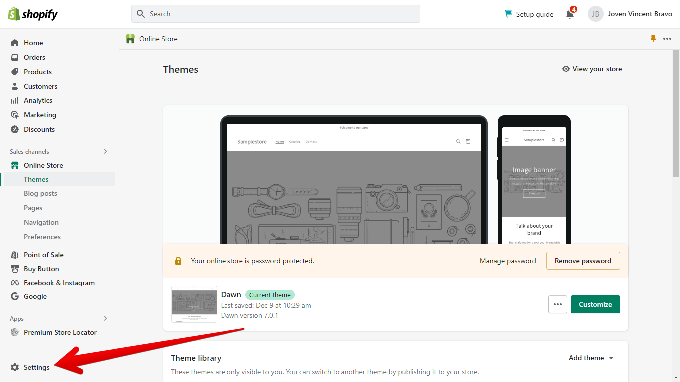 1. Go to Shopify Settings