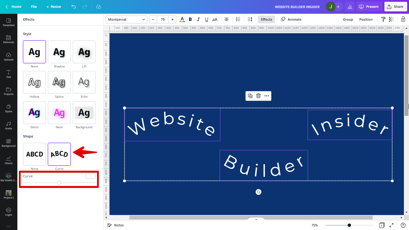 2. Click Curve and Adjust the Curve Slider to your desired look.