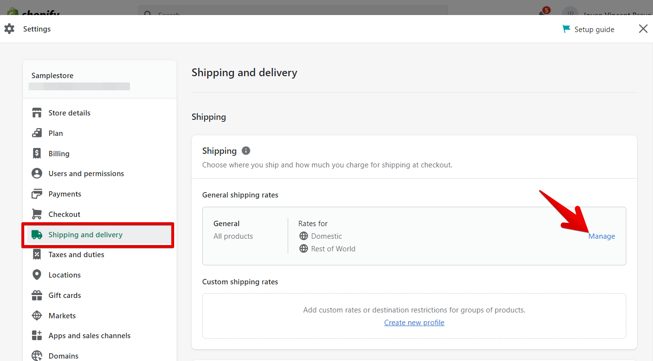 2. Click Shipping Address and then click Manage