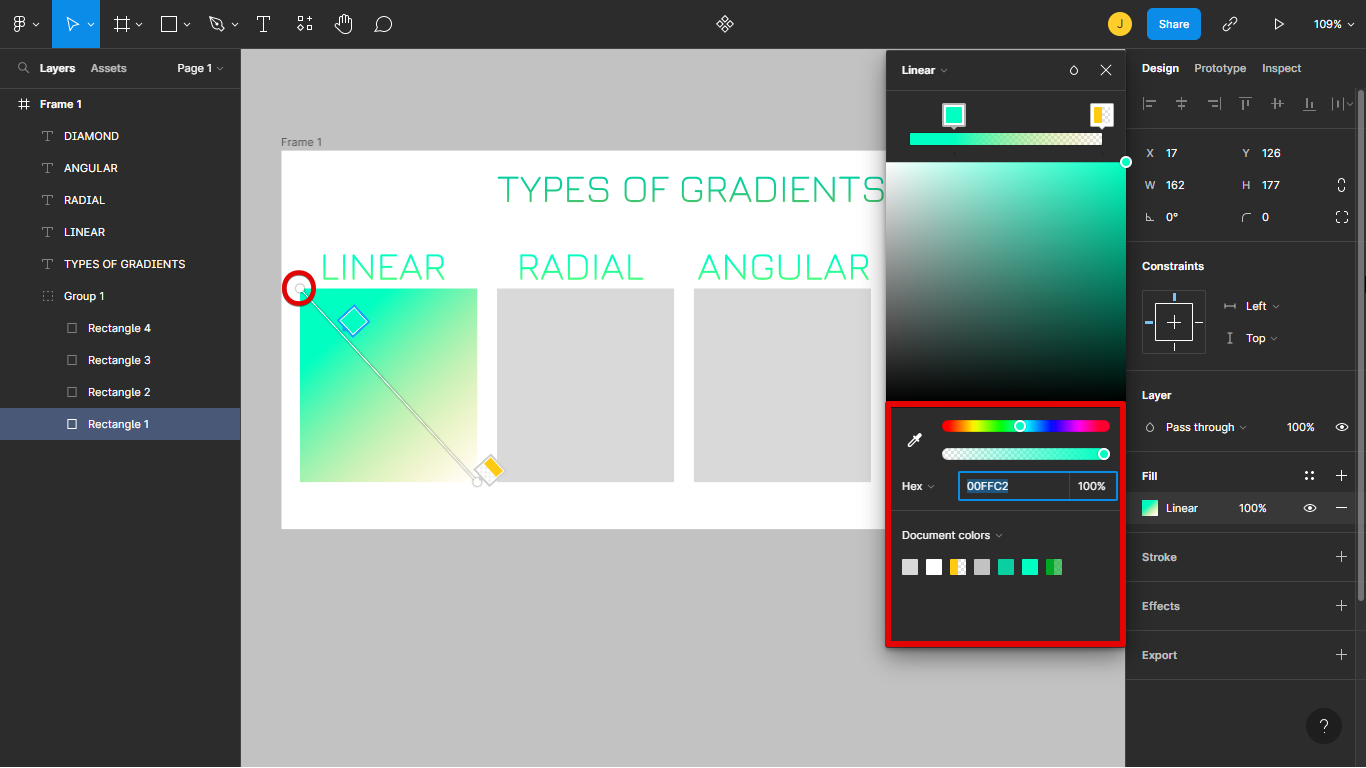 2. Now you can modify your linear gradient to your liking.