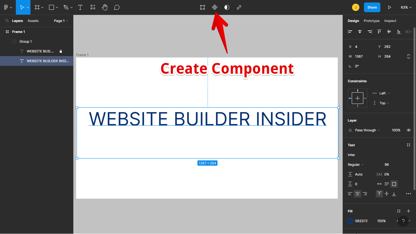 3. Select a layer then click the Component icon in the top toolbar.