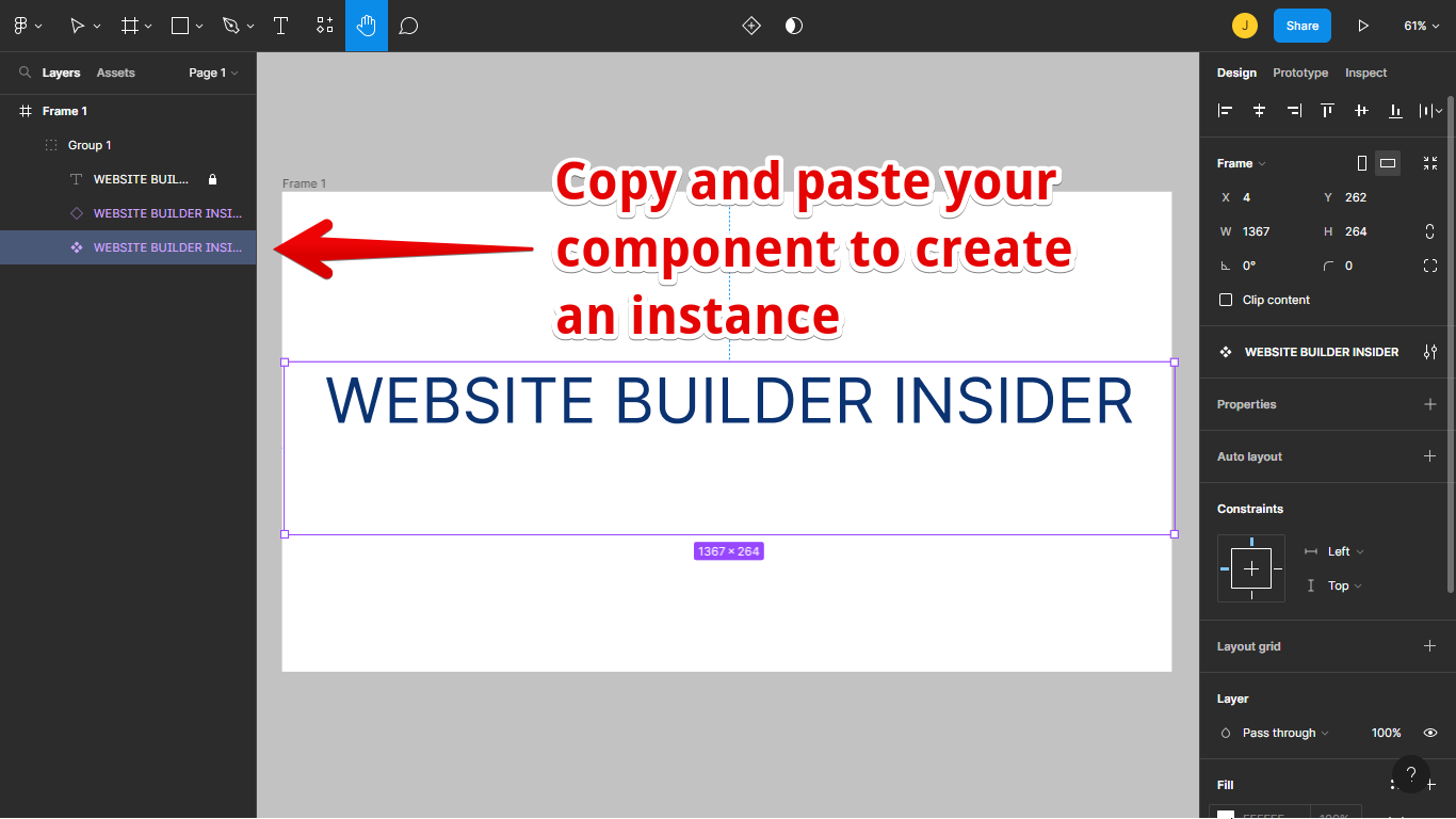 4. Select your component and copy and paste it to your figma design.