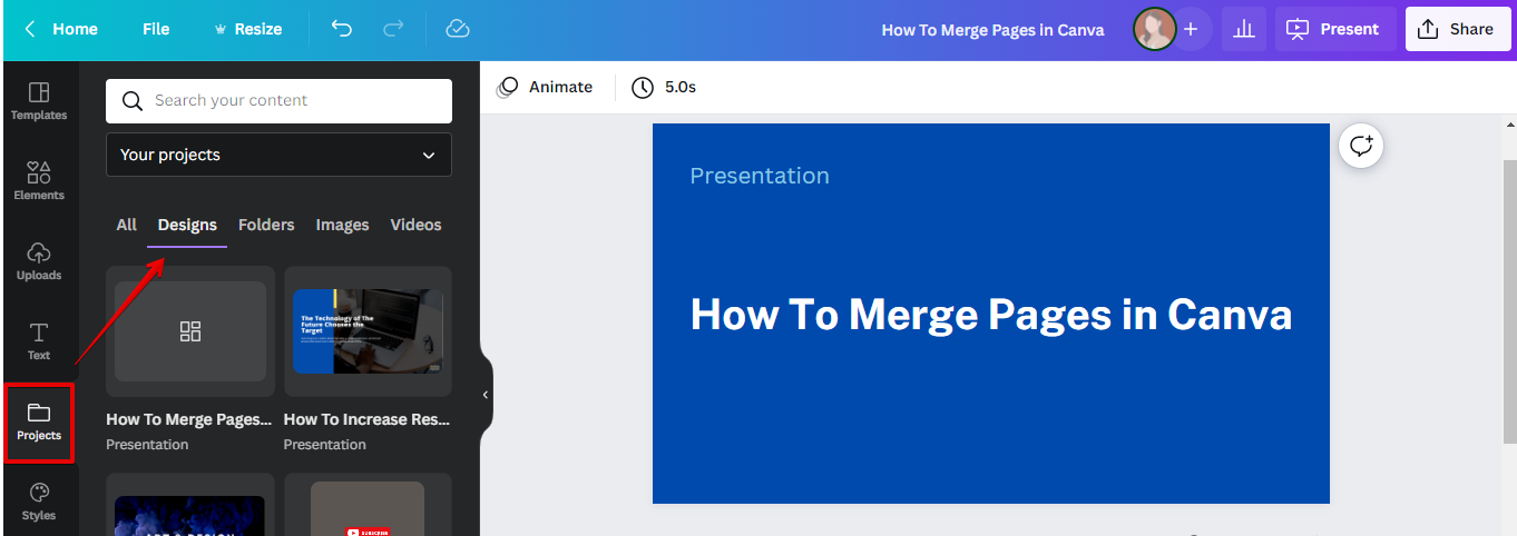 combine presentations in canva