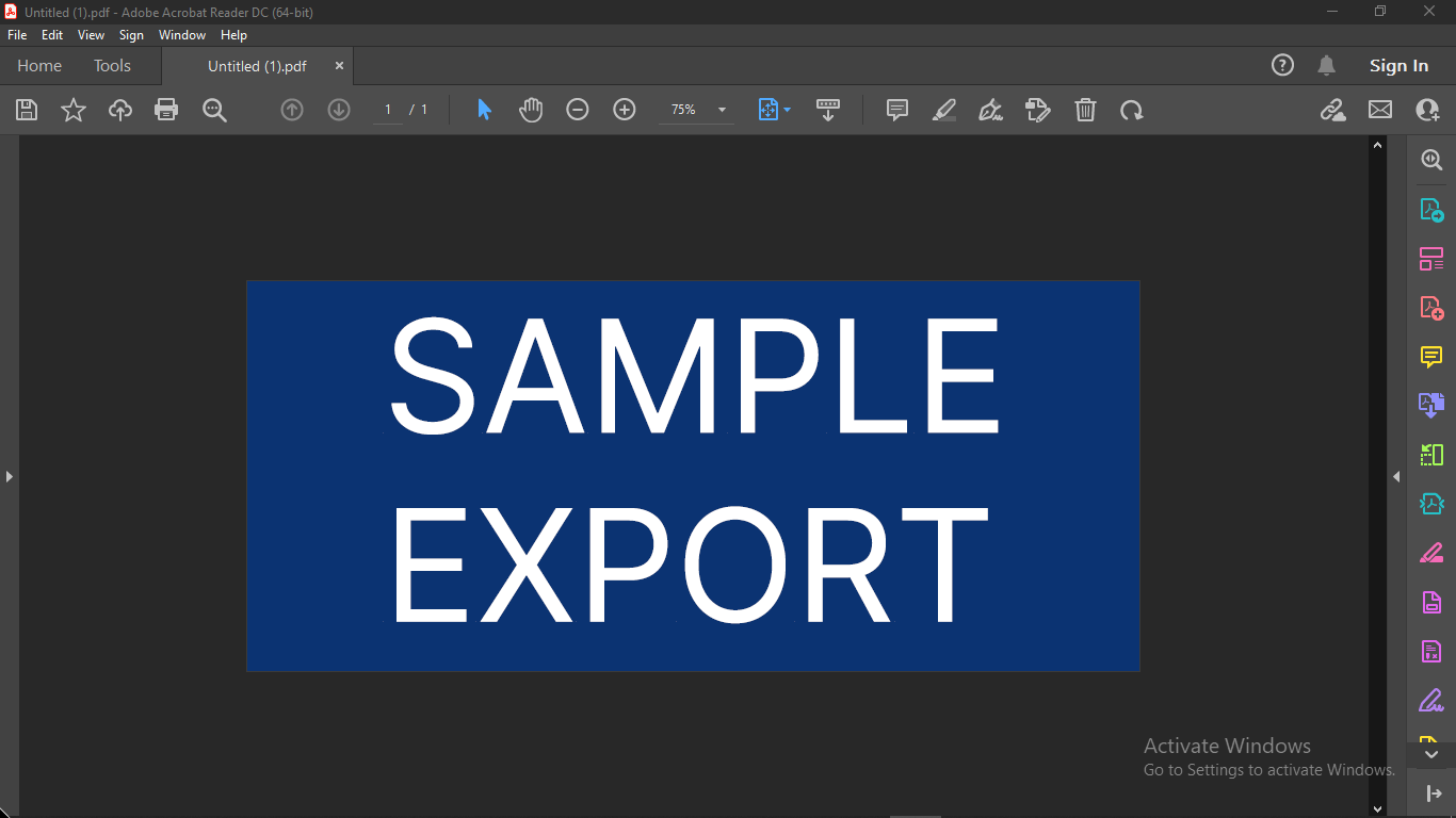 Sample export PDF file opened