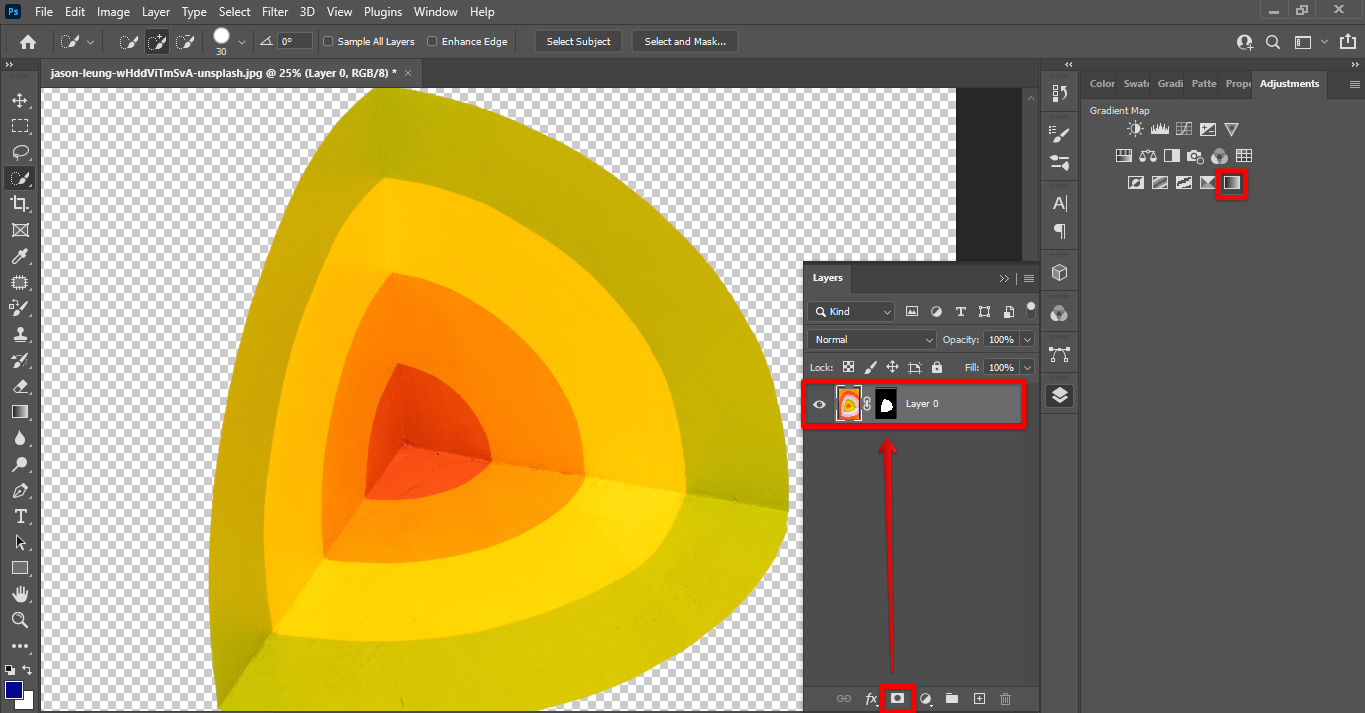 Add layer mask and select Photoshop gradient map