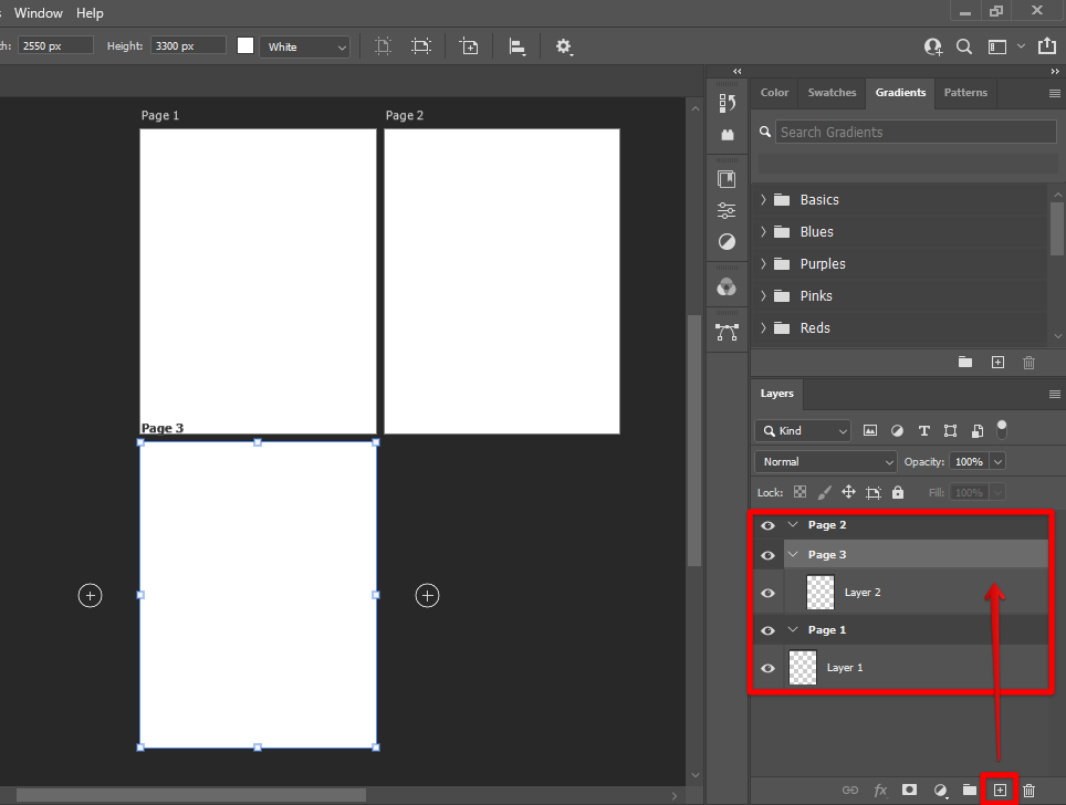 Add more artboard pages & layers photoshop