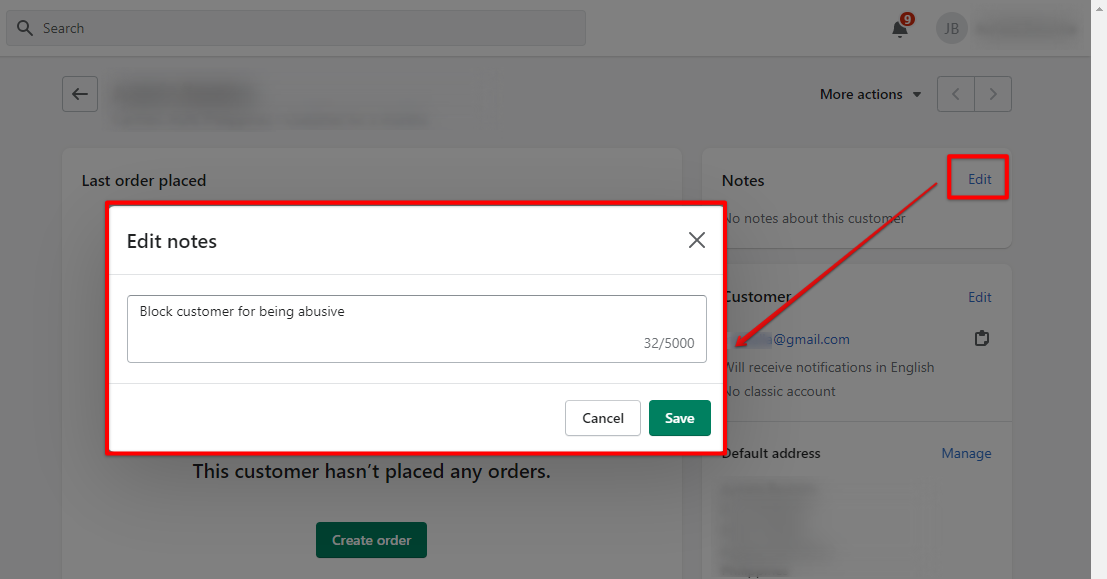Add notes why customer is blocked at your Shopify store