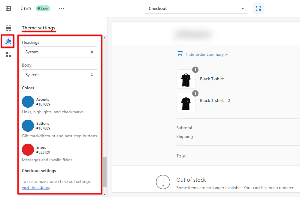 Add your checkout message at Shopify customize editor