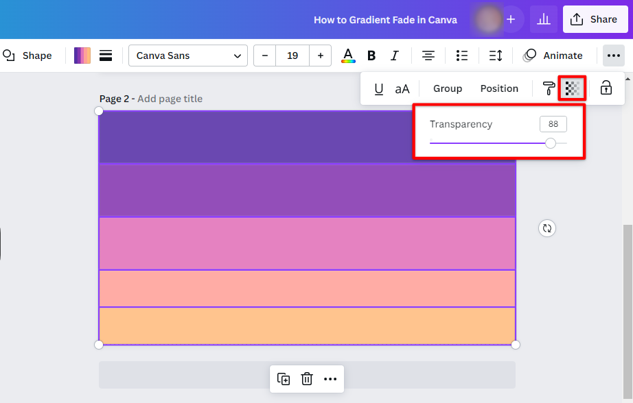 Adjust gradient transparency canva