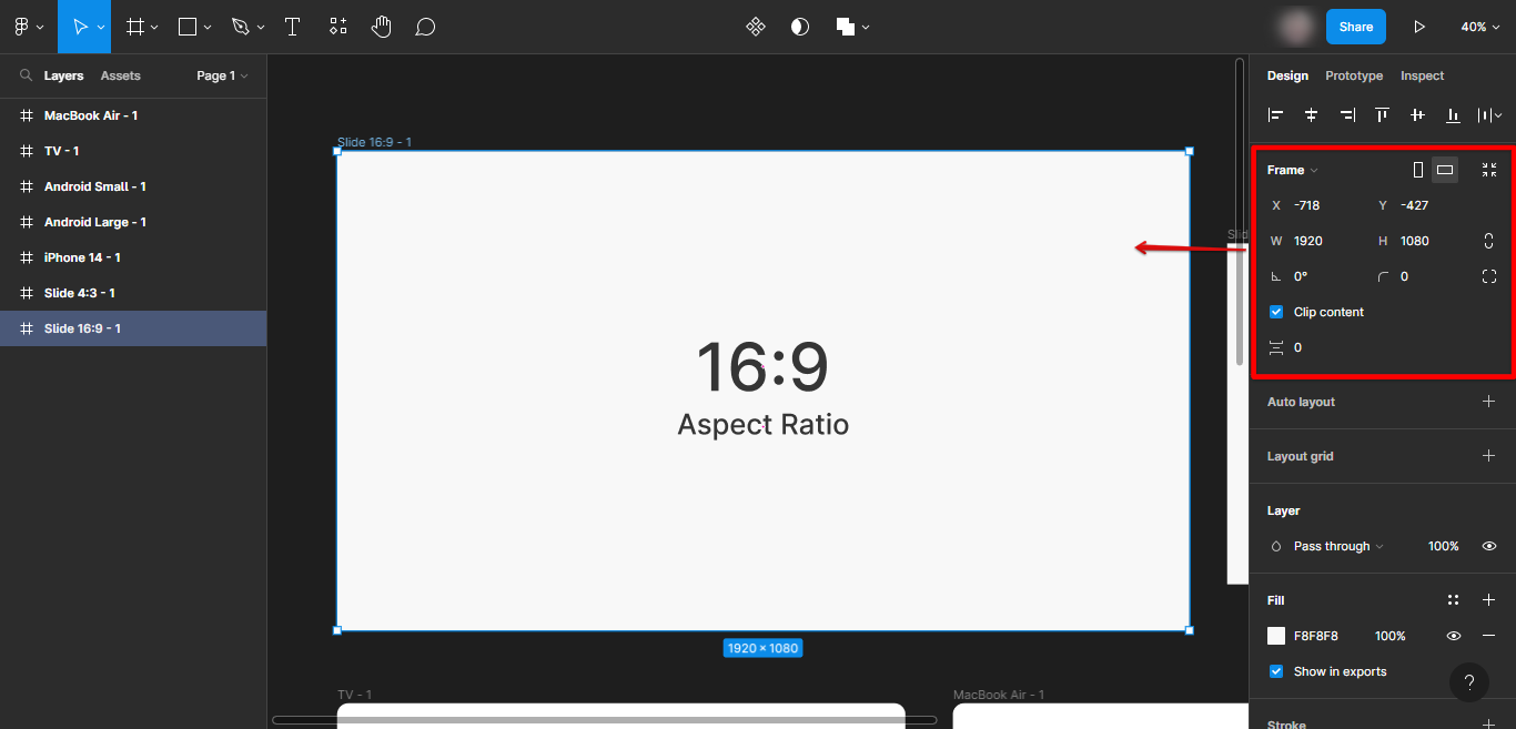 Adjust screen sizes Figma