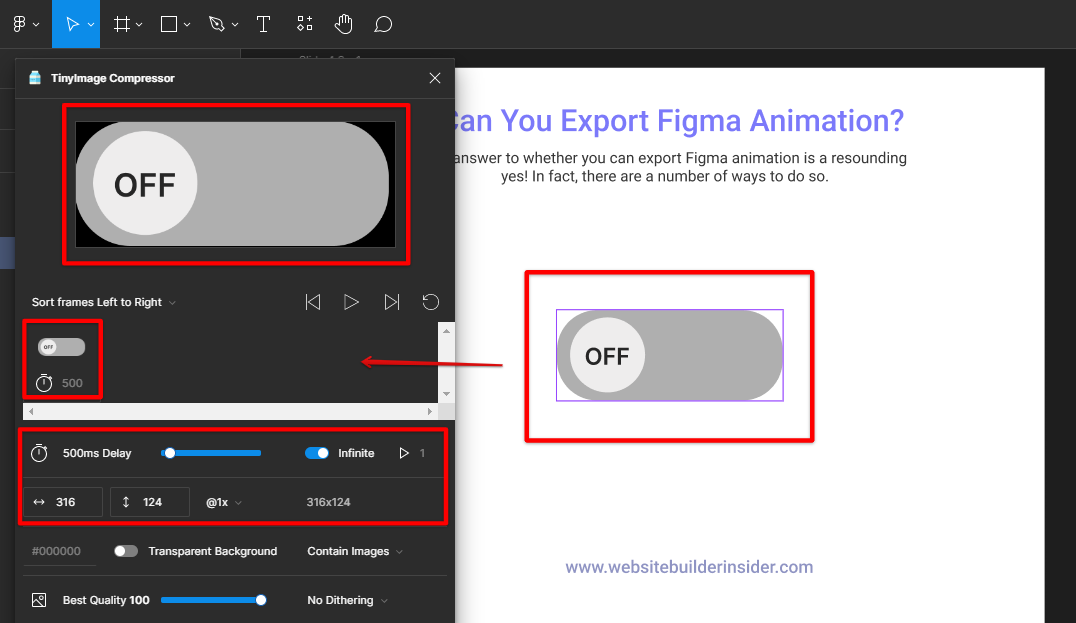 Adjust the Figma TinyImage Compressor settings to your animation preferences