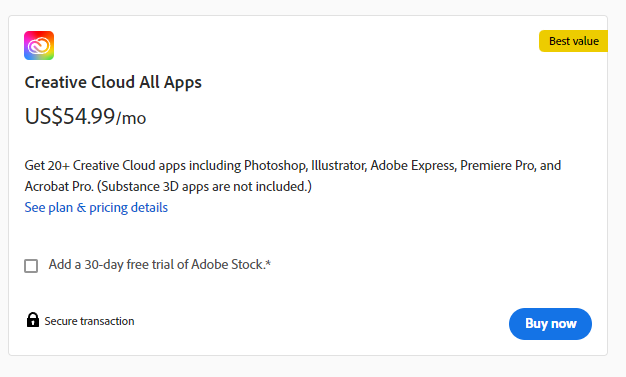 adobe creative cloud - all apps price