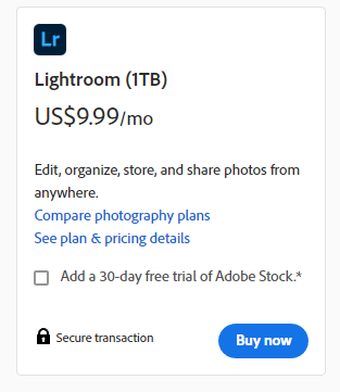 Adobe lightroom price