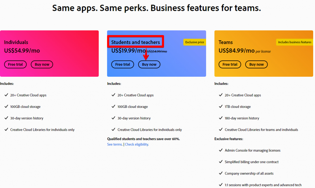 Adobe photoshop plan for students and teachers