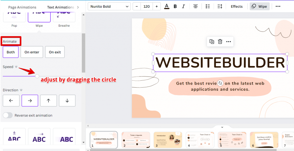 animate elements by dragging the circle button