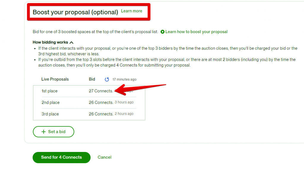 boost proposal in Upwork application