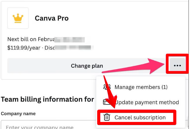 Cancel Canva plan