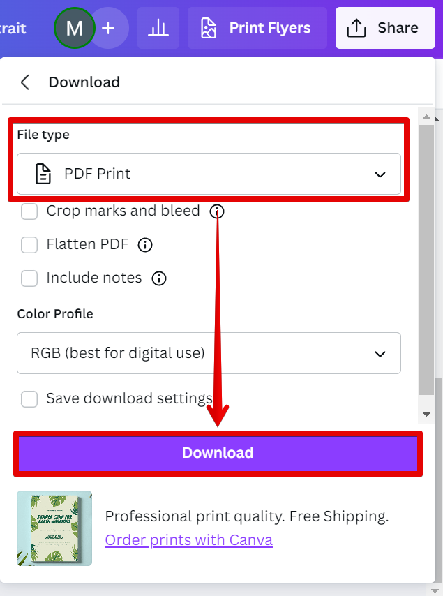 download canva design as a single PDF print