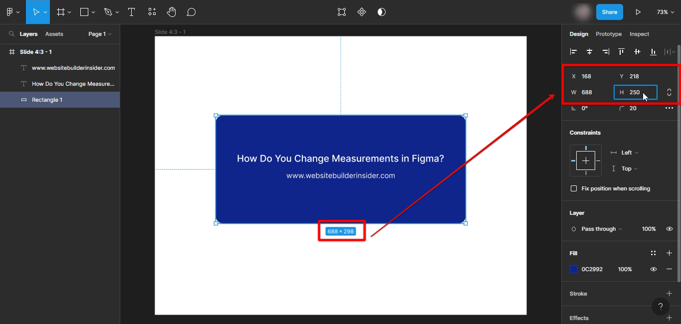 Change measurement in Figma properties edit panel